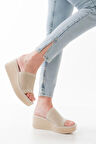 Bej Triko Günlük Ortopedik Dolgu Topuk Kadın Terlik