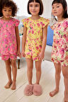 Next Baby % 100 Pamuklu Pembe Çiçekli Şortlu 3’lü Alt Üst Takım