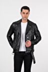 Deri Effect Erkek Siyah Spor Hakiki Deri Ceket