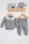3-18 Ay Kız Bebek Takımı Dantel Yakalı 2'li Gri