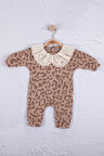 3-12 Ay Kız Bebek Tulum Leopar Dama Kahverengi