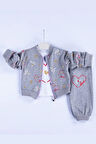 3-18 Ay Kız Bebek Takımı Kalp Hırkalı 3'lü Gri