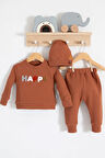 3-18 Ay Erkek Bebek Takımı Happy Nakışlı 2'li Kiremit