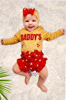 3-6 Ay Kız Bebek Takımı Daddy's Girl Bandanalı Hardal