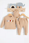 3-18 Ay Erkek Bebek Takımı Happy Nakışlı 2'li Kahverengi