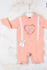 3-12 Ay Kız Bebek Tulumu Love Kalp Nakışlı Somon