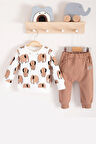 3-18 Ay Erkek Bebek Takımı Fil 2'li Kahverengi