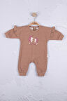 3-12 Ay Kız Bebek Tulum Kirpi Nakışlı Kahverengi