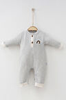 3-9 Ay Erkek Bebek Tulumu Waffle Gökkuşağı Nakışlı Gri