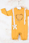 3-12 Ay Kız Bebek Tulumu Love Kalp Nakışlı Sarı