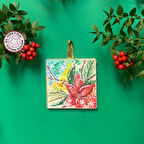 Uretti - Belkıs 8188 - El Yapımı Yılbaşı Çiçeği Temalı Minik Tablo Duvar Dekoru - 10 x 10 cm