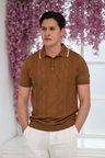 Slimfit Kolları Lastikli Likralı Desenli Polo Yaka Triko T-shirt