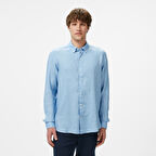 Nautica Erkek Mavi Classic Fit Keten Gömlek