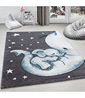 Fil ve Yıldız Desenli Çocuk halısı  Gri-Mavi-Beyaz