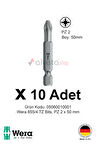 Alveta Wera 855/4 TZ PZ2 x 50mm Tornavida Ucu 10 Adet | Pozidriv Vidalama Bits Seti Profesyonel Seri