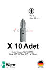 Alveta Wera 855/1 Z PZ1 x 25mm Tornavida Ucu 10 Adet | Pozidriv Vidalama Bits Seti Profesyonel Seri