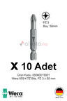 Alveta Wera 855/4 TZ PZ3 x 50mm Tornavida Ucu 10 Adet | Pozidriv Vidalama Bits Seti Profesyonel Seri