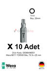 Alveta Wera 867/1 TORX TX9 x 25mm Tornavida Ucu 10 Adet | Torx Vidalama Bits Seti Profesyonel Seri