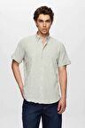 Slim Fit Yeşil Gofre Kısa Kollu Gömlek 0HC02ORT04265