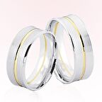 Beyaz Sarı Şeritli Altın Alyans 6102