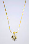 Baget Taşlı  Kalp Kolye - Altın