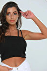 Siyah Ip Askılı Kadın Crop