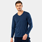 Cacharel Erkek V Yaka Uzun Kollu T-Shirt 1334/İndigo