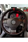 Vw Golf 5 Uyumlu Dikmeli Direksiyon Kılıfı Alkantara Karbon Kırmızı
