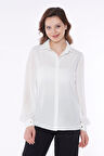 Kadın Beyaz Kolu Pileli Gömlek | 36