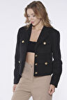 Siyah Cep Detaylı Düğmeli Ceket | 36