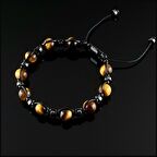 Doğal Taş Bileklik, Kaplan Gözü ve Hematit Küre Makrome Bileklik, Erkek Bileklik, Kadın Bileklik, Hediye Bileklik