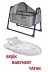 Btrend Babynest Yatak Ve Yastık+ Cep Hediyeli Sallanır Sepet Beşik Bebek Beşiği Hamak 2 li Set Gri
