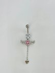 Melek Kanatlı Pembe Taşlı Sallantılı Göbek Piercing