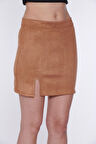 Süet Yırtmaç Detaylı Mini Etek | 42
