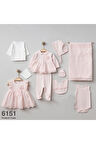 0-3 AY KIZ PEMBE HASTANE ÇIKIŞI İNCİLİ DOKUMA 10LU SET #6151PG