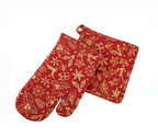 Yılbaşı Özel Yaldızlı Süsler Temalı Hediyelik Fırın Eldiveni Seti Kırmızı 35x40 cm