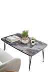 Elit Oval Siyah Mermer Masa Orta Sehpa Metal Firkete Ayaklı 50x90 Cm