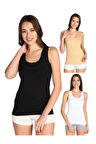 Kadın 6"lı Karışık Renk Pamuklu Likralı Kalın Askılı Lı Body Atlet Tekli Ambalaj 2127