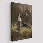 Süpürgeli Cadıya Özenen Kız Dekoratif Duvar Tablosu -6185