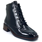 Mammamia 1015 Hakiki Deri Günlük Kadın Bot-Siyah Rugan