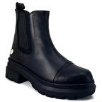 Mammamia 1545 Hakiki Deri Günlük Kadın Bot-Siyah