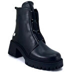 Mammamia 1825 Hakiki Deri Günlük Kadın Bot-Siyah