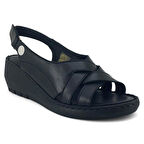 Mammamia 2510 Hakiki Deri Günlük Kadın Sandalet-Siyah
