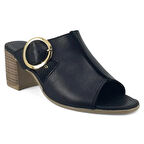 Mammamia 1460 Hakiki Deri Günlük Kadın Terlik-Siyah