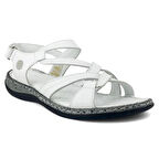 Mammamia 2530 Hakiki Deri Günlük Kadın Sandalet-Beyaz