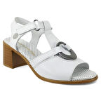 Mammamia 2725 Hakiki Deri Günlük Kadın Sandalet-Beyaz