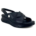 Mammamia 2855 Hakiki Deri Günlük Kadın Sandalet-Siyah