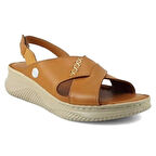 Mammamia 2855 Hakiki Deri Günlük Kadın Sandalet-Taba