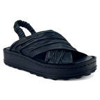 Mammamia 2585Hakiki Deri Günlük Kadın Sandalet-Siyah