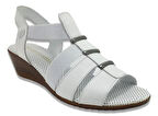 Mammamia 2735 Hakiki Deri Günlük Kadın Sandalet-Beyaz